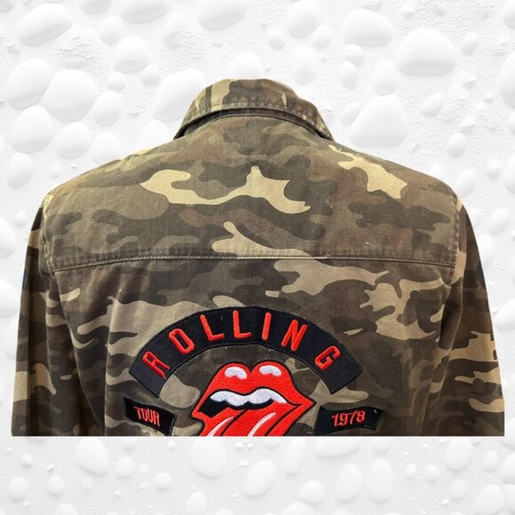 🧥 **Rolling Stones 1978 Tour Army Camo Embroidered Rock Concert Jacket** 🧥 - Picture 4 of 11